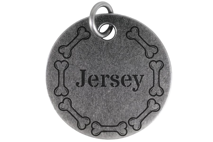 Bone Wreath pet tag in antique silver