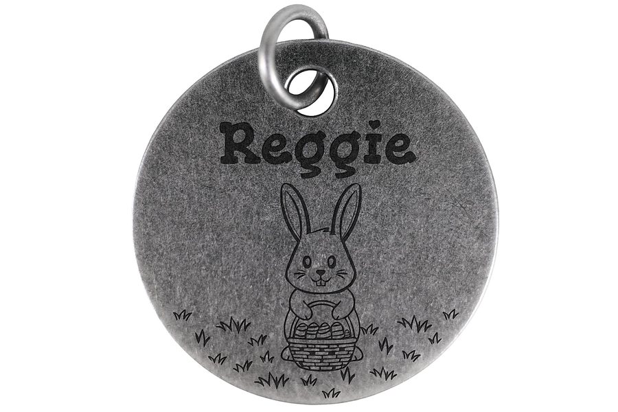 Bunny Basket pet tag in antique silver
