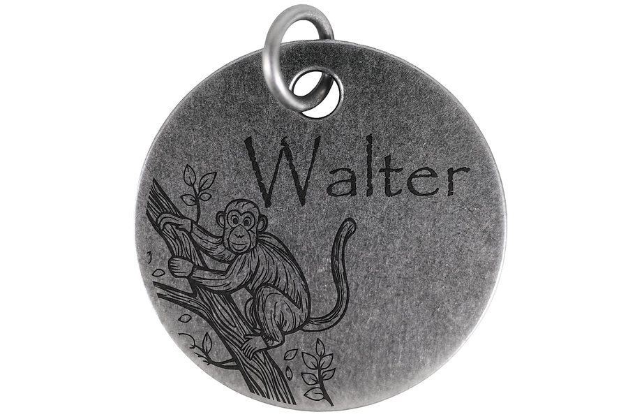 Canopy Monkey pet tag in antique silver