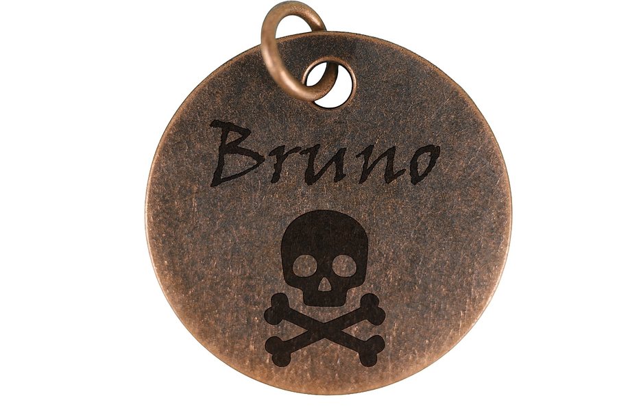 Classic Crossbones pet tag in antique copper