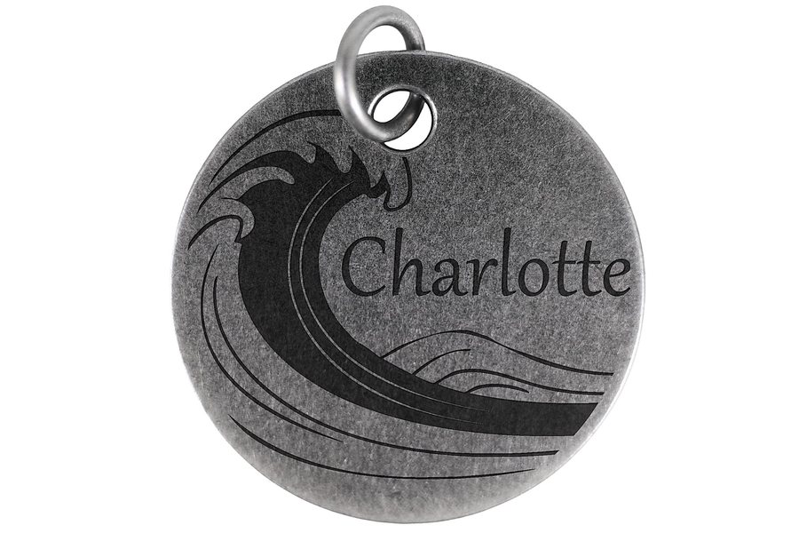 Cresting Wave pet tag in antique silver