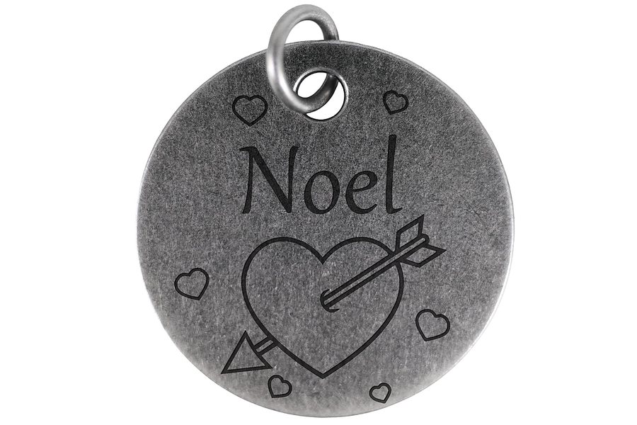 Cupids Arrow pet tag in antique silver