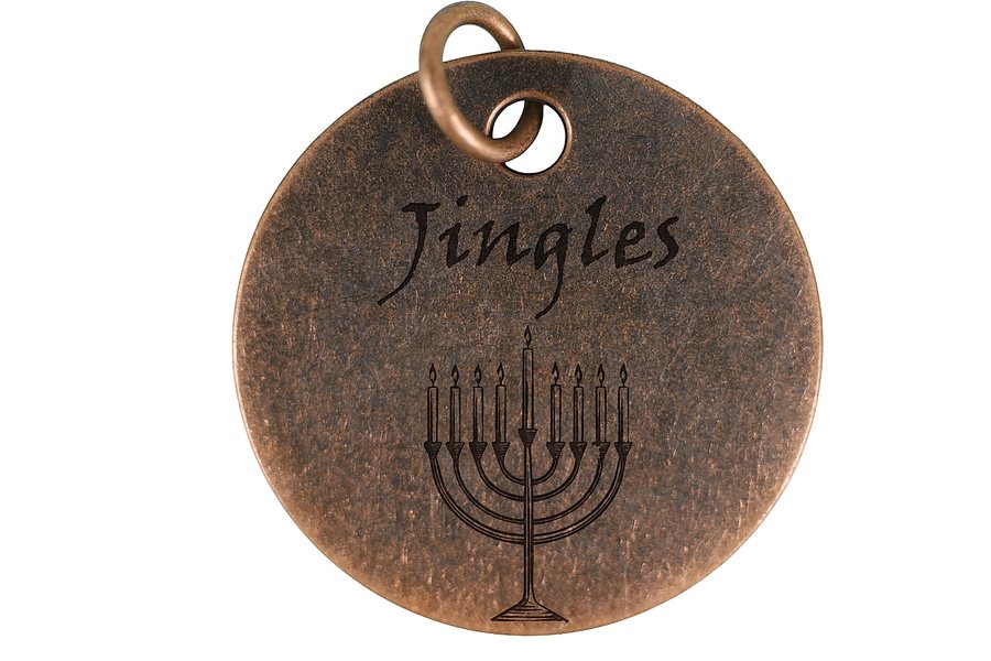 Festival of Lights pet tag in antique copper