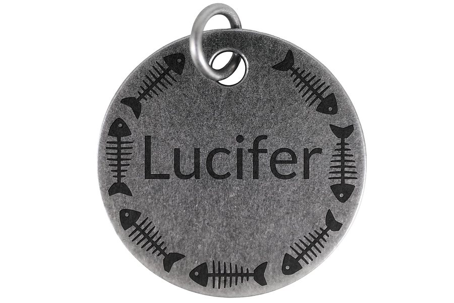 Fish Bone Wreath pet tag in antique silver