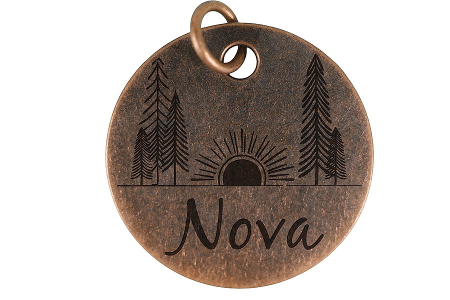 Forest Sunrise pet tag in antique copper