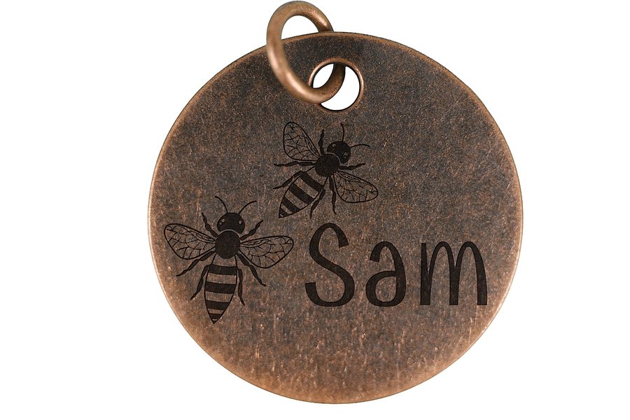 Honey Bees pet tag in antique copper