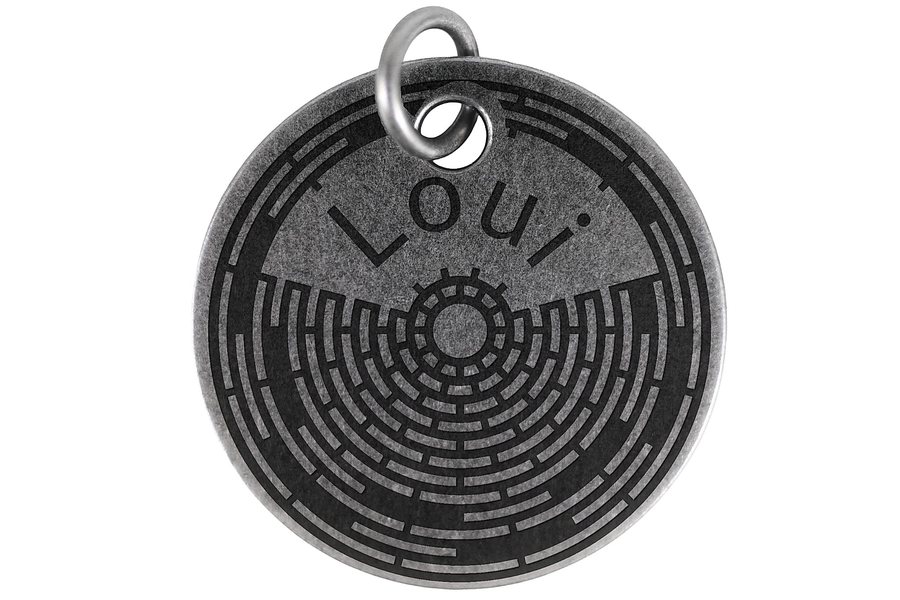 Labyrinth pet tag in antique silver
