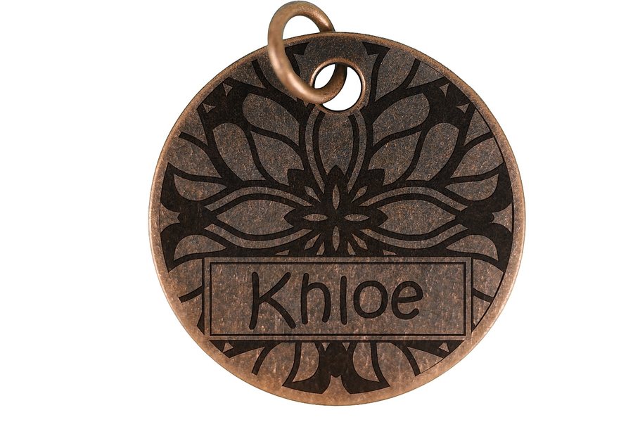 Lotus pet tag in antique copper