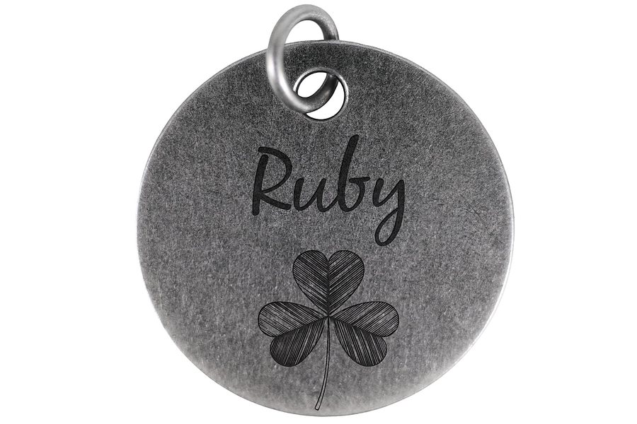 Lucky Clover pet tag in antique silver