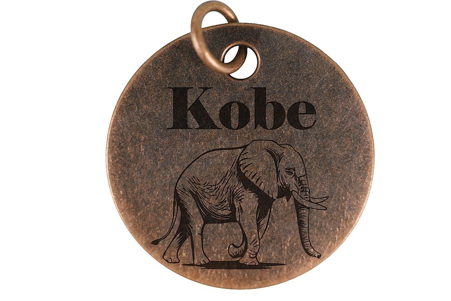 Majestic Elephant pet tag in antique copper