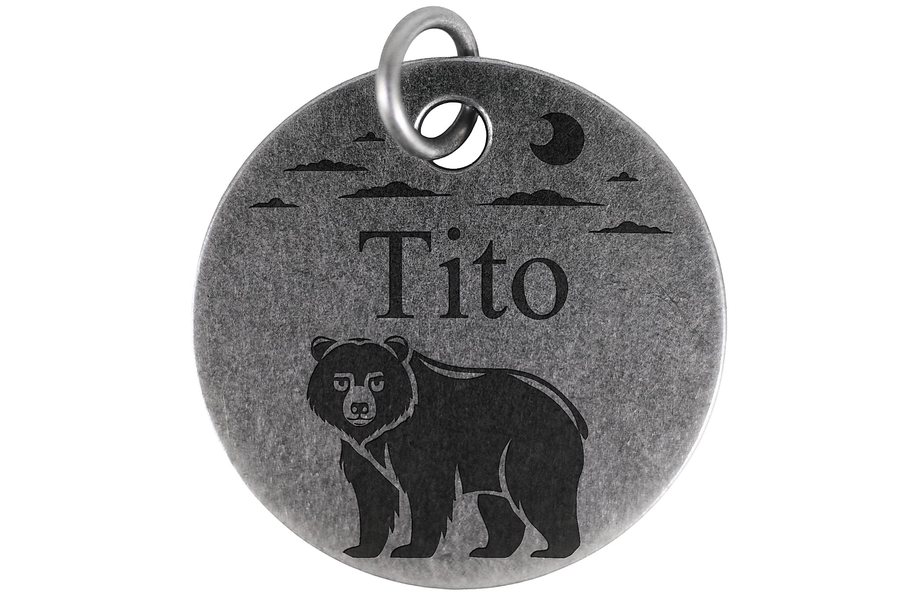 Midnight Bear pet tag in antique silver