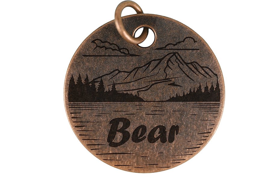 Mountain Lake pet tag in antique copper