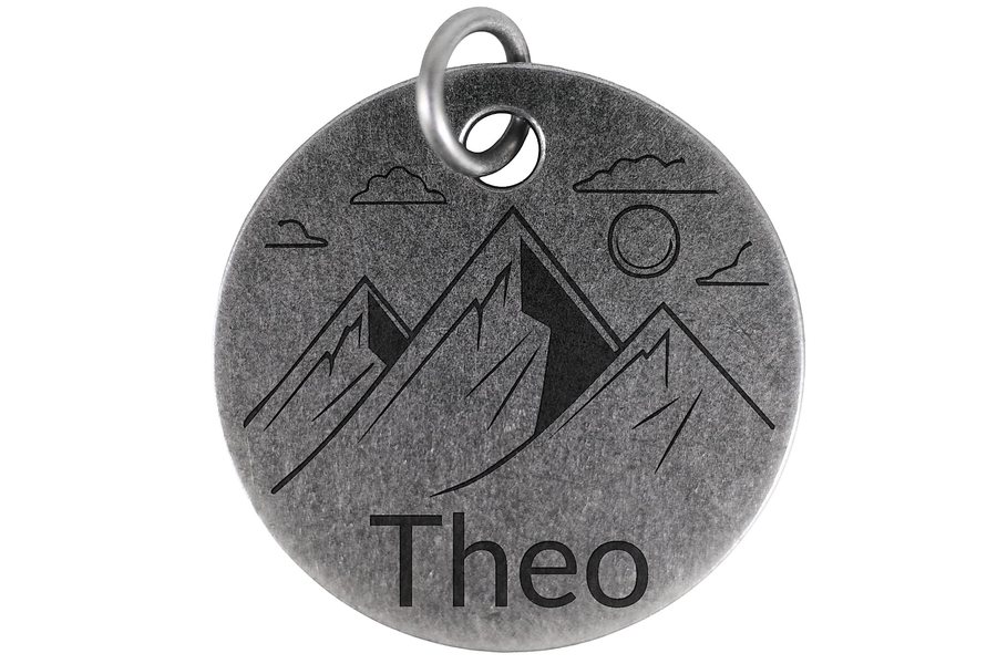 Mountain Peaks pet tag in antique silver