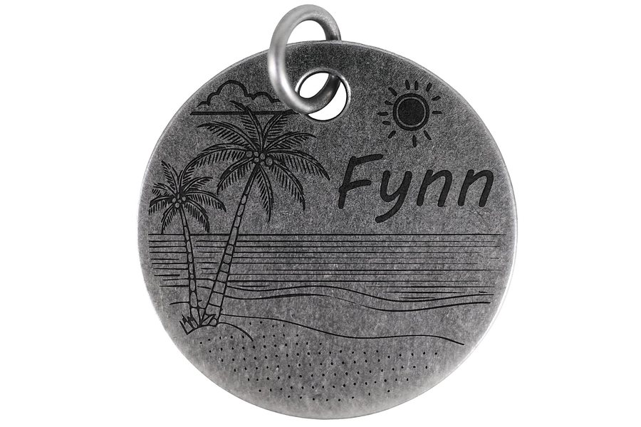 Paradise Palms pet tag in antique silver