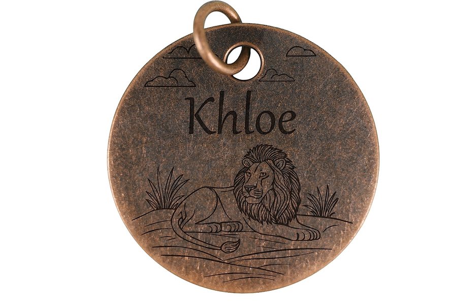 Regal Lion pet tag in antique copper