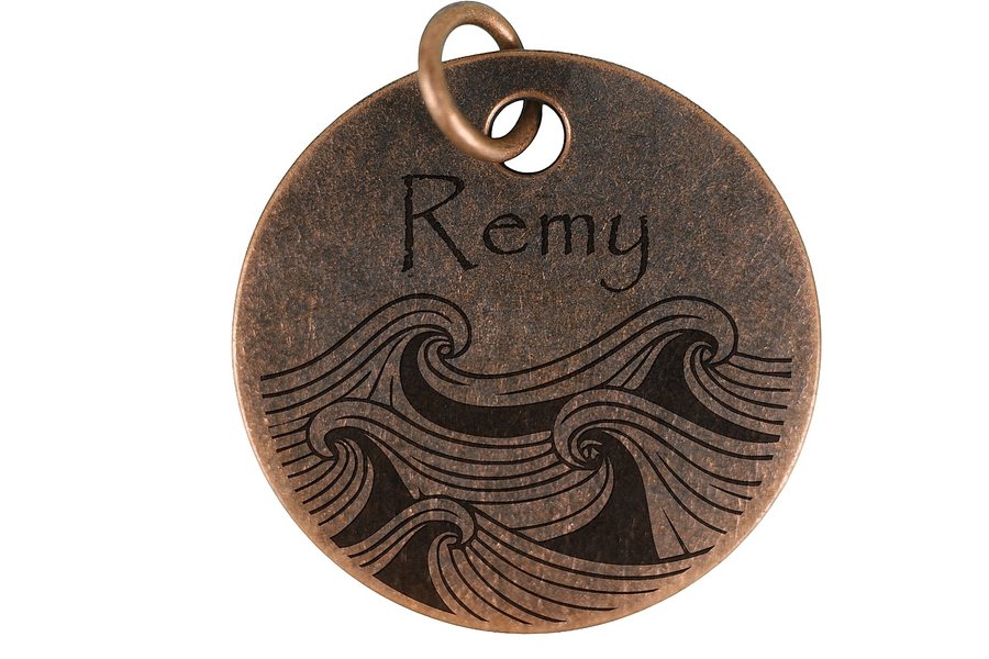 Rolling Waves pet tag in antique copper