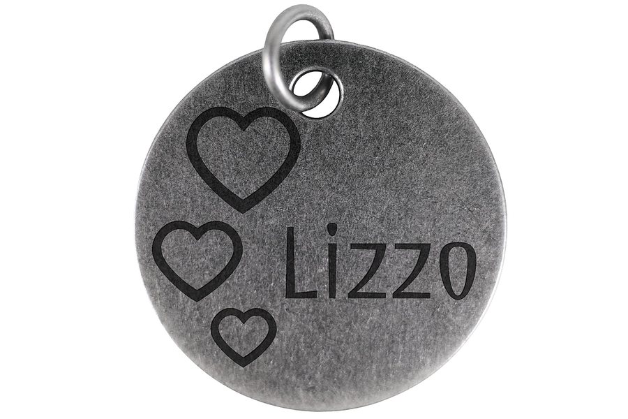 Scattered Hearts pet tag in antique silver