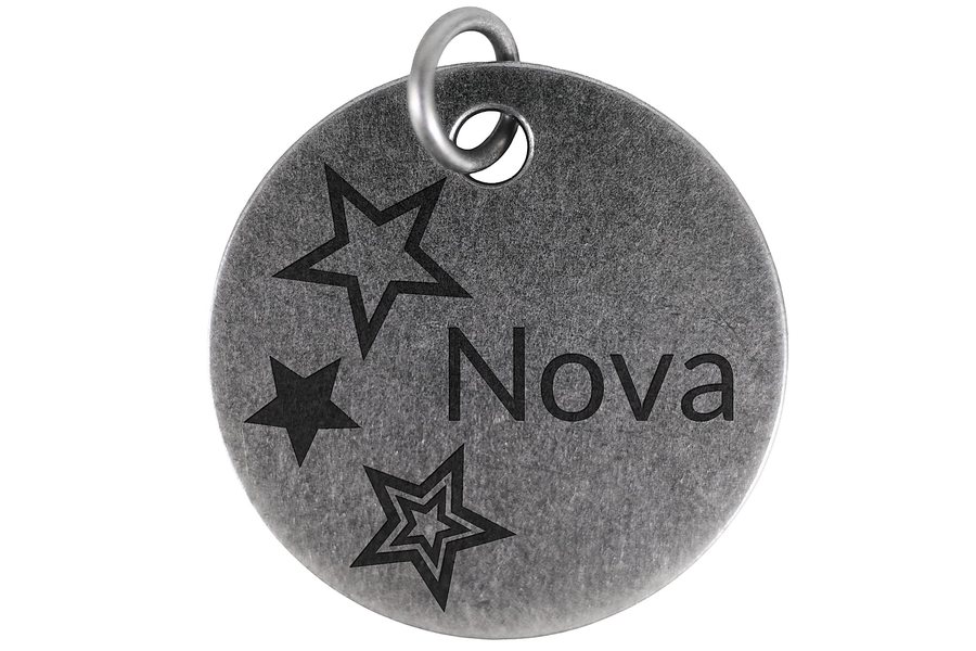 Scattered Stars pet tag in antique silver
