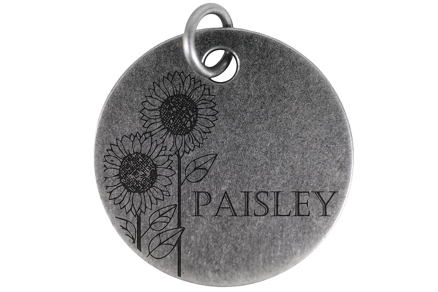 Sunflower Pair pet tag in antique silver