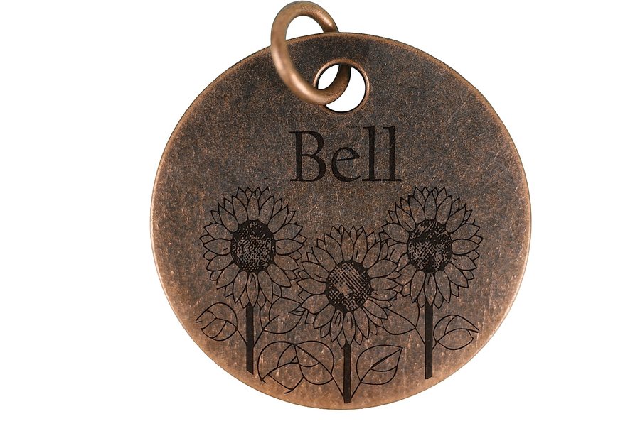 Sunny Trio pet tag in antique copper