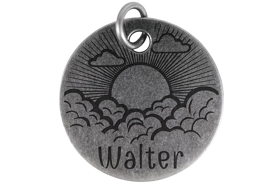 Sunrise Skies pet tag in antique silver