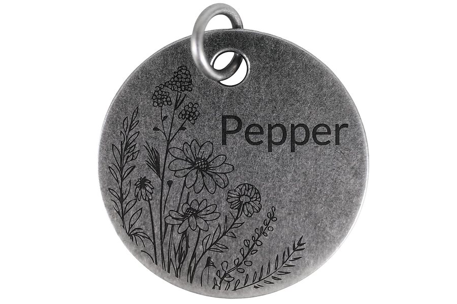 Wildflower Meadow pet tag in antique silver