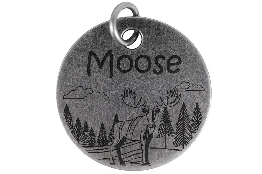 Woodland Moose pet tag in antique silver