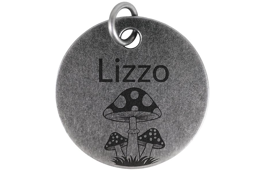 Woodland Mushrooms pet tag in antique silver